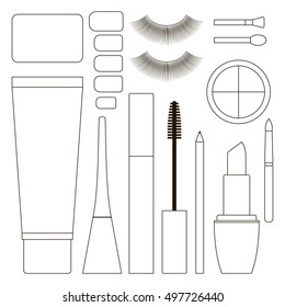 Collection of outline makeup and cosmetic icons.