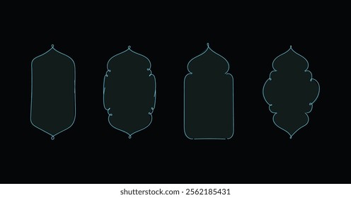 Collection of Outline oriental style Islamic windows and arches