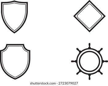 coleção de escudo de contorno emblems quadro de diamante e ícones de roda de navio náutico