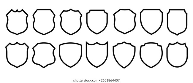 Coleção de ilustração de vetor de ícone de escudo de contorno. Proteção, segurança, medieval, heráldica, segurança, vetor de símbolo de crista