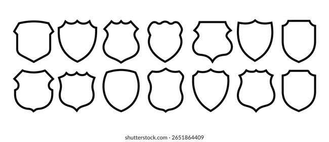 Coleção de ilustração de vetor de ícone de escudo de contorno. Proteção, segurança, medieval, heráldica, segurança, vetor de símbolo de crista