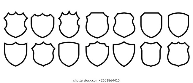 Coleção de ilustração de vetor de ícone de escudo de contorno. Proteção, segurança, medieval, heráldica, segurança, vetor de símbolo de crista