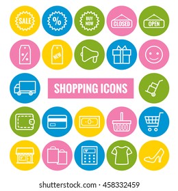 Collection of outline shopping icons. Thin icons for web, print, mobile apps design