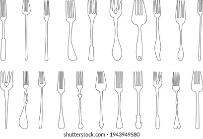horquillas de silueta de contorno de colección, ilustración vectorial