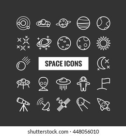 Collection of outline space icons. Linear icons for web, mobile apps design