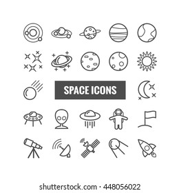 Collection of outline space icons. Linear icons for web, mobile apps design