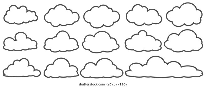 Collection of outline style cloud bubble illustrations. Set of cartoon cloud vectors in outline design. Cloud bubbles.