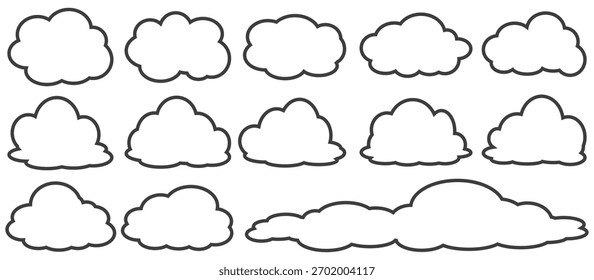 Collection of outline style cloud bubble illustrations. Set of cartoon cloud vectors in outline design. Cloud bubbles.