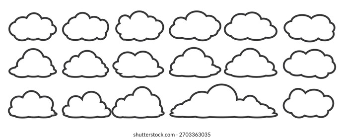 Collection of outline style cloud bubble illustrations. Set of cartoon cloud vectors in outline design. Cloud bubbles.