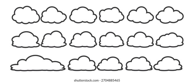 Collection of outline style cloud bubble illustrations. Set of cartoon cloud vectors in outline design. Cloud bubbles.