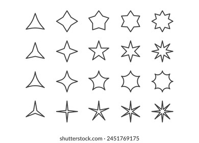 Collection of outline style stars in various shapes and sizes