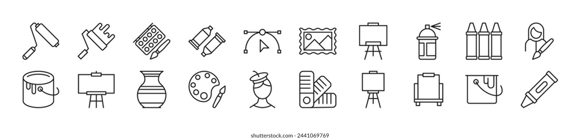 Collection of outline symbol of artist. Editable stroke. Simple linear illustration for stores, shops, banners, design 