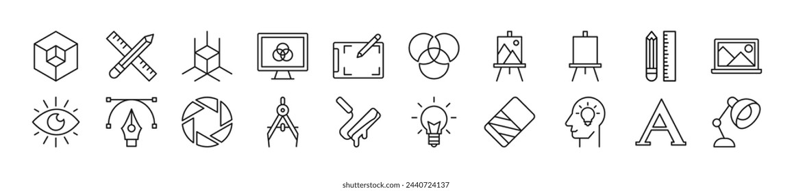 Collection of outline symbol of designer. Editable stroke. Simple linear illustration for stores, shops, banners, design 