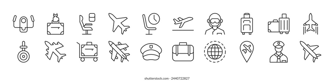 Collection of outline symbol of pilot. Editable stroke. Simple linear illustration for stores, shops, banners, design 