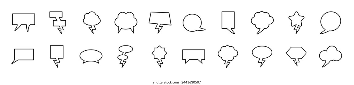 Collection of outline symbol of speech bubbles. Editable stroke. Simple linear illustration for stores, shops, banners, design 
