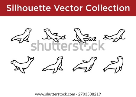 A collection of outline vector silhouettes featuring seals and sea lions in various poses, perfect for design projects.