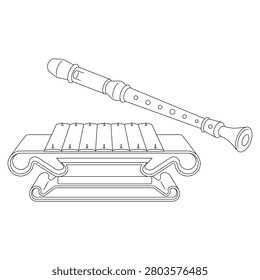 Collection of outline vectors featuring the traditional Indonesian *gambang* (xylophone) and a flute, set against a white background. 56