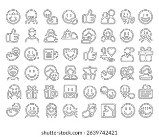 Collection of outlined emoticon silhouette icons in a distinctive, simple style.