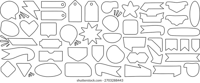 Coleção de formas de etiquetas contornadas, bolhas de fala, etiquetas, banners e quadros decorativos para design gráfico versátil, criação, scrapbooking, adesivos e projetos de ilustração digital.