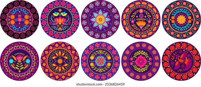 Collection of outstanding vibrant mandalas in mexican talavera style.
Use to design greeting, invitation, wall art, festival flyers, banners