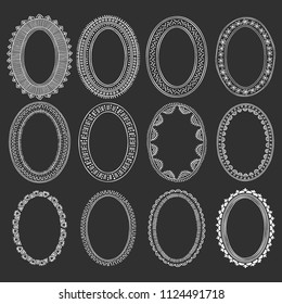 Collection of oval decorative frames. Traditional eastern motif. Vector isolated elements.