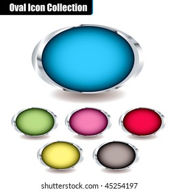 Collection of oval icons with colorful centers and metal bevels and drop shadow ideal for placing your own text on