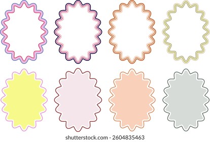 Collection oval retro frames with colorful wavy lines	