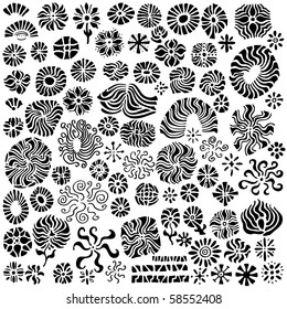 A collection of over 80 abstract, hand-drawn floral design elements in vector format.