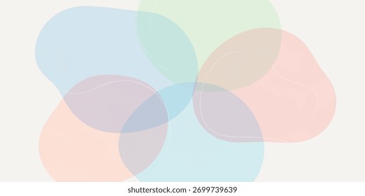 A collection of overlapping, translucent shapes in pastel colors, creating a soft and dreamy visual effect.