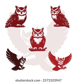 Collection of Owl Silhouette in vector art style, Cute Owl illustration
