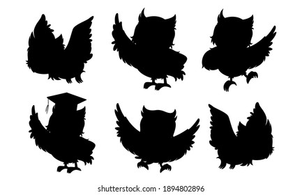 collection of owl silhouettes vector illustrations