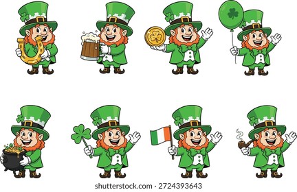 Sammlung von Figuren mit verschiedenen Bewegungen und Posen für St. Patrick's Day, Vektorgrafik, Illustration
