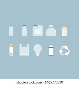 collection pack icon group set of minimal plastic pollution, logo label, vector illustration cartoon flat design sticker