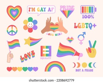 Collection Pack Set Rainbow Multicolor LGBTQ Stickers in Kawaii Cute Retro Hand Drawn Doodling Girly Style  Homosexuality Rights Pride Month Parade Decoration Tattoo  Peace Love Free Spirited Sign