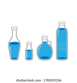 Collection of packaging for dairy products, plastic and glass bottles for milk, juice and water isolated on white background. Vector illustration.