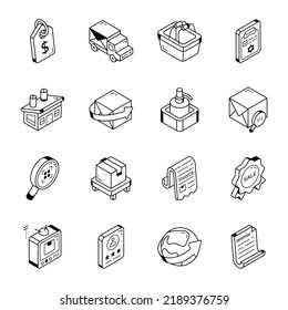 Collection of Packaging Services Outline Icons 

