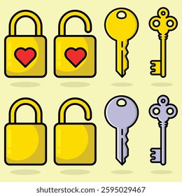 Collection of padlock and golden key vector, icon, illustration design, eps 10, editable.