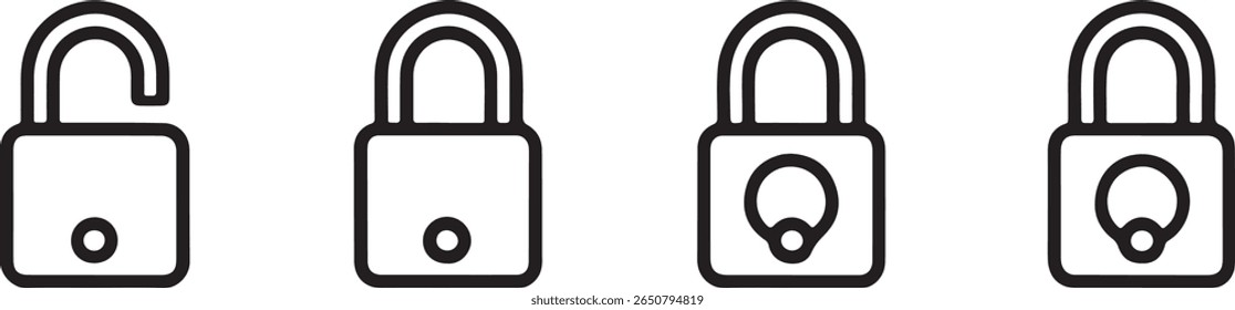 Collection of Padlock Illustrations Representing Security and Privacy with Open and Locked Symbols
