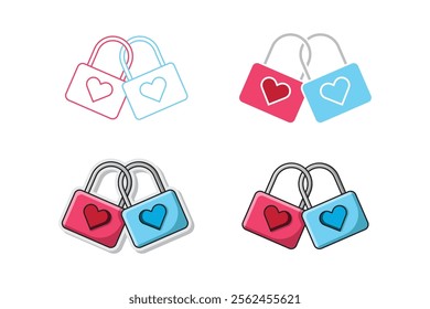 Collection of padlock vectors with love shaped keyholes made with various alternative styles