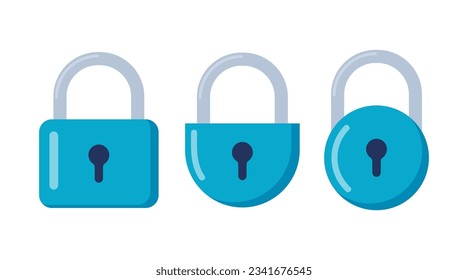 Colección de Padlocks. Bloqueo para protección de seguridad. Mecanismo seguro bloqueado, sistema de bloqueo. Ilustración del vector