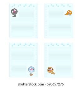 Collection pages. Cute cartoon cats. Template notebook. Cheerful note pad. Space for text. Vector illustration.