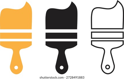 Collection of paint brush icons in various styles: filled yellow, black, and outline versions