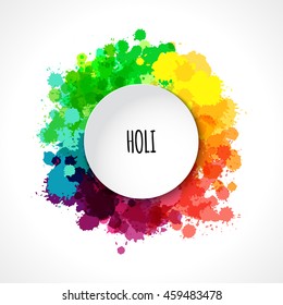 Collection of paint rainbow splash drops. Bright and colorful banner. Vector set of brush strokes.Round banner with space for text. Indian festival Holi