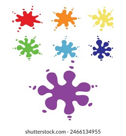 Collection of paint splash. Vector set of brush strokes. Rainbow colors. Isolated on white background.