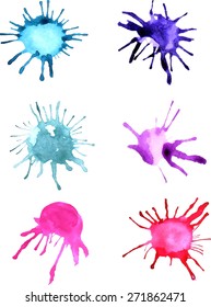 Collection of paint stains. Colorful blots on white background. Isolated vector design elements. 