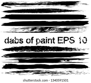 Collection of paint strokes. Vector brush in grunge style. Abstract black background for text. Spots on white surface