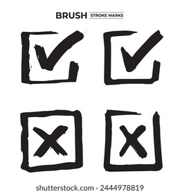 Collection of painted check marks. Vector set of brush strokes. Isolated on white background. Grunge ticks. Images produced without the use of any form of AI. software