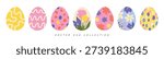 Collection of painted Easter egg designs in trendy flat style with various patterns for festive spring promotional materials and greeting cards, vector illustration