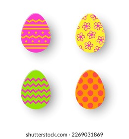 Collection of painted Easter eggs icons in paper cut style. Vector illustration 