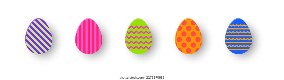 Collection of painted Easter eggs icons in paper cut style. Vector illustration 